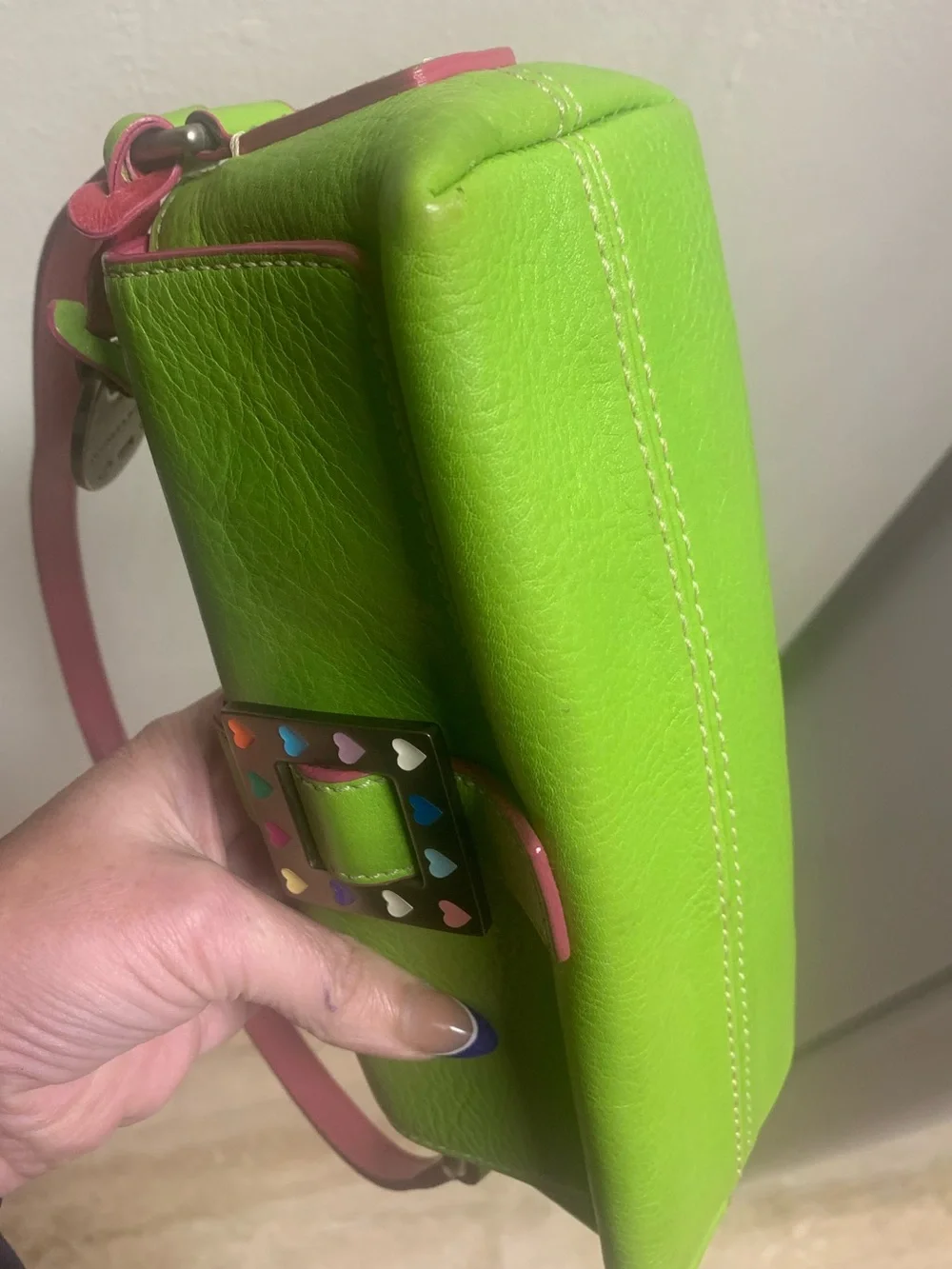 Rare Vintage Y2K Dooney & Bourke Lime Green Hearts Mini Shoulder Bag